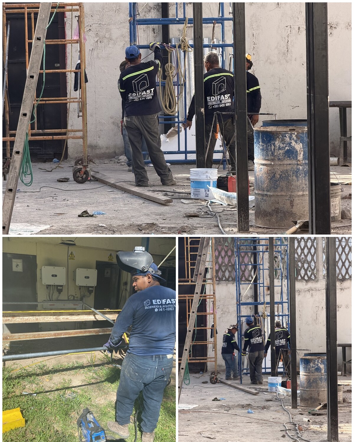 Equipo de EDIFAST con uniforme trabajando en obra en El Salvador